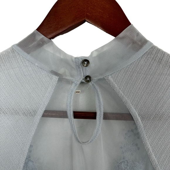 Free People Embroidered Mesh Top Blue Size XS Long Sleeve Semi Sheer Coquette - Picture 6 of 16